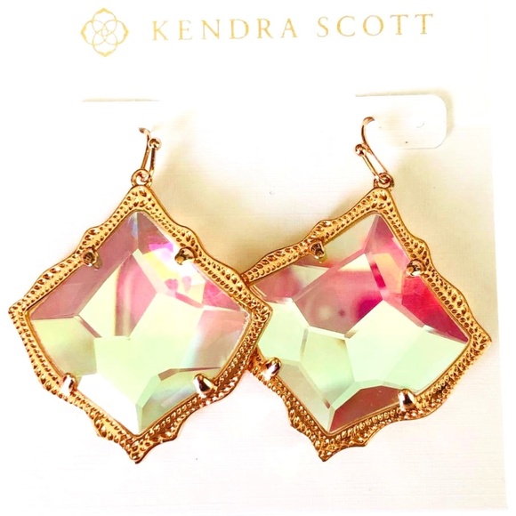 NWT Kendra Scott Kirsten AB Dicroic Glass 14k Rose Gold Earrings - Picture 1 of 7